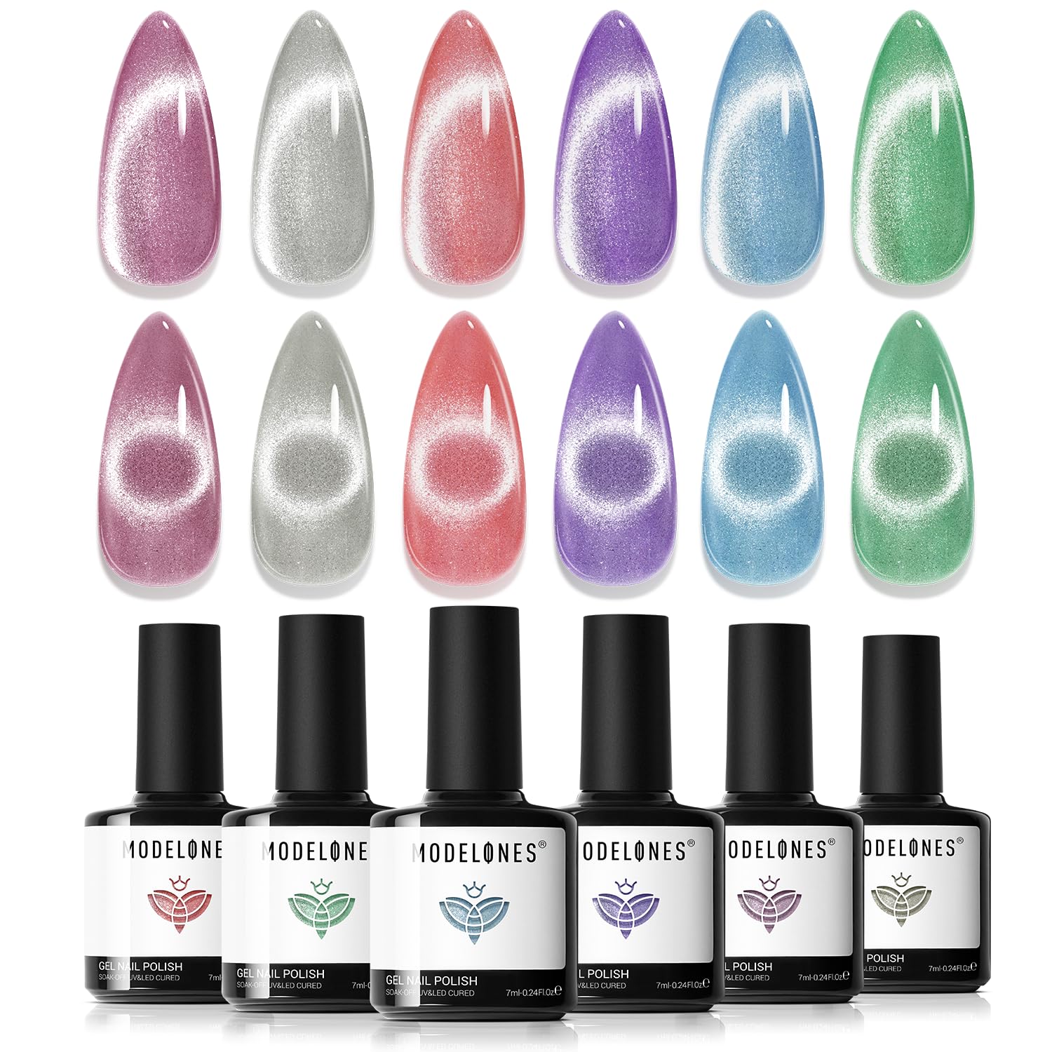 Modelones cat eye gel polish red bottle with magnet for bold nails
