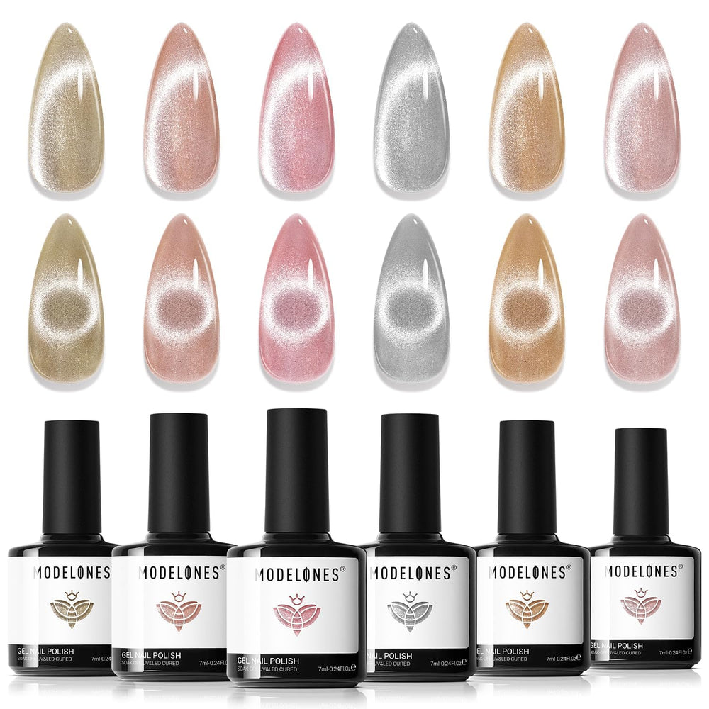 Modelones cat eye glitter six colors collection with vibrant holographic finish.