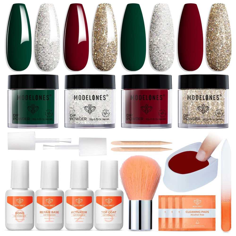 Modelones Christmas dip kit red powder for festive at-home nails