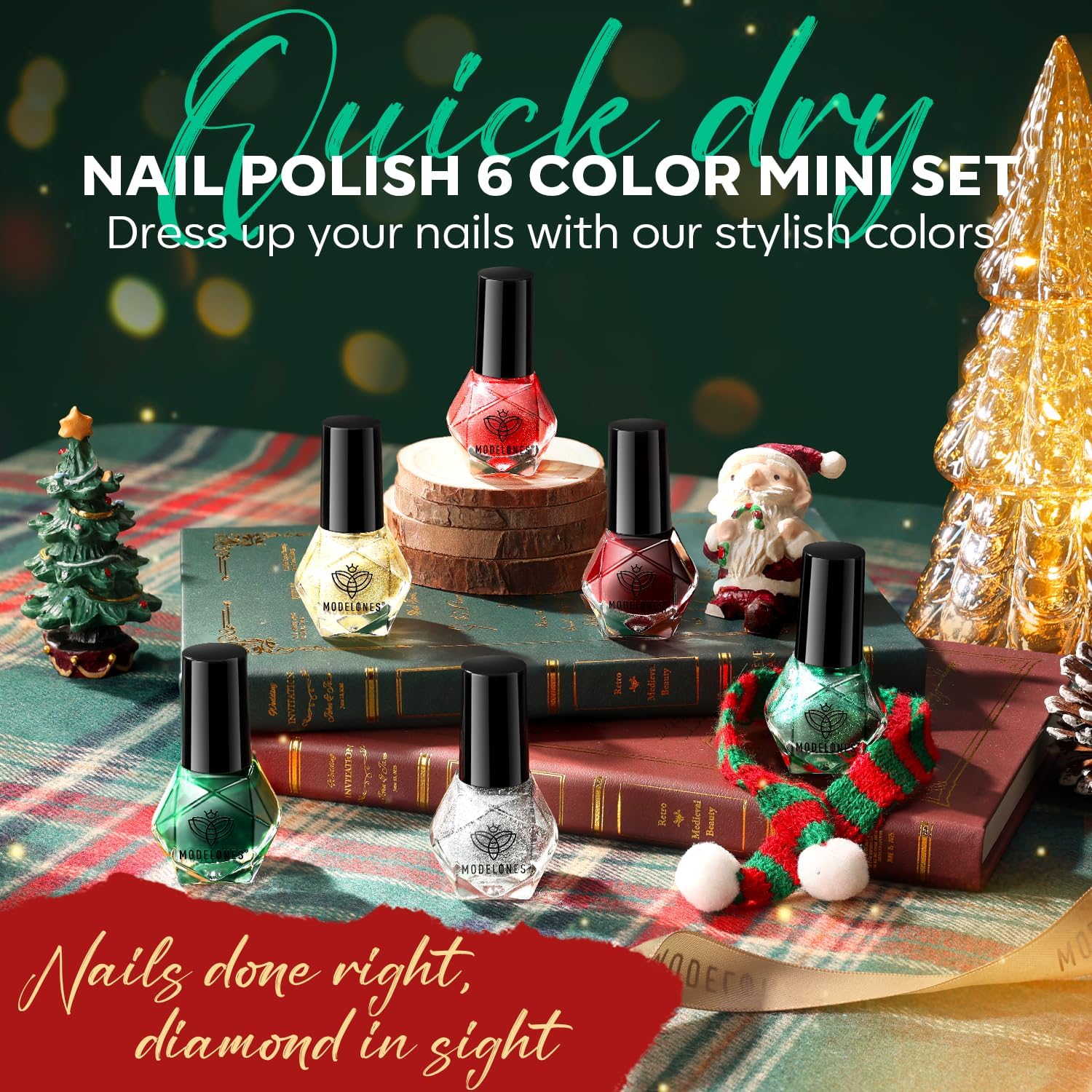 Modelones Christmas Nail Polish Set with glitter for party-ready sparkle.