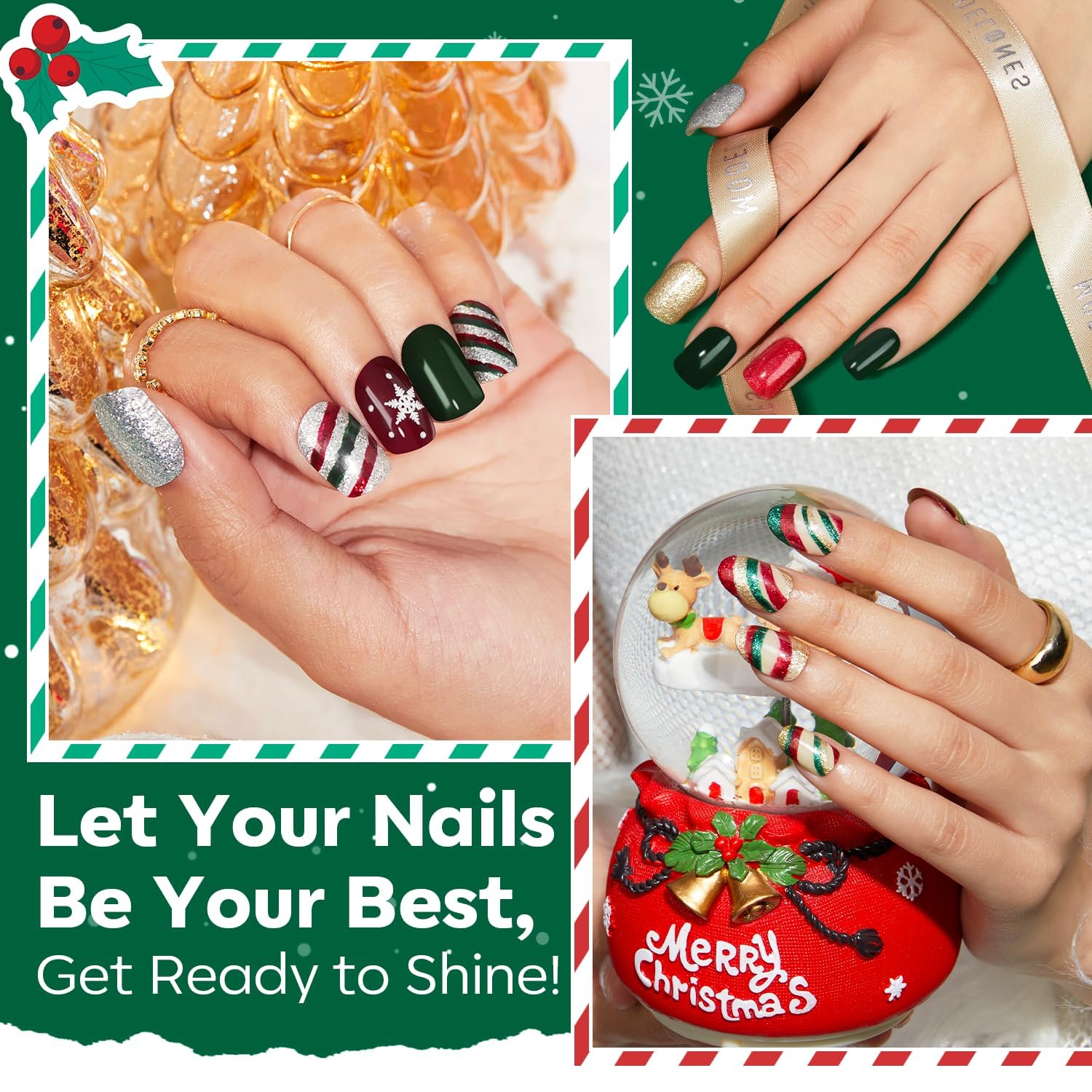 Modelones Christmas Nail Polish Set green color for holiday manicures with fast-dry finish.