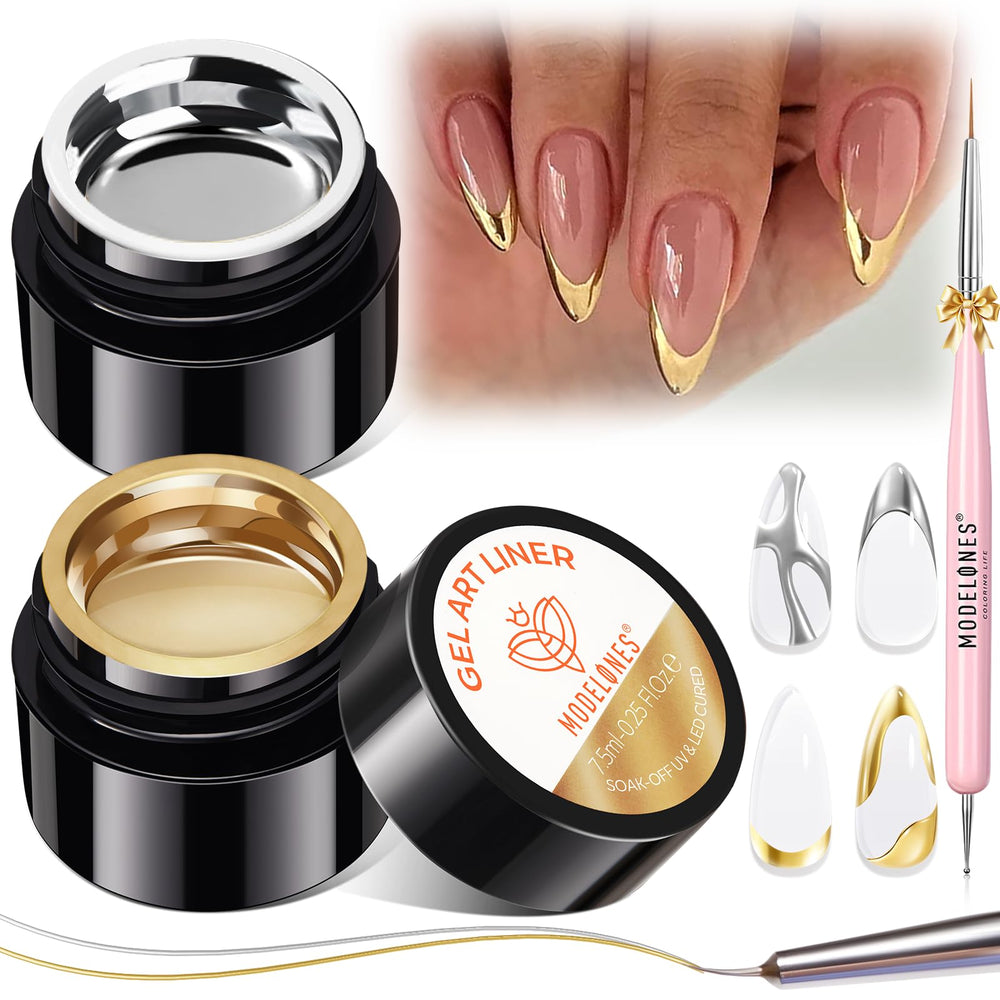 Modelones chrome gold silver bottle showing a radiant metallic finish for luxurious nails.