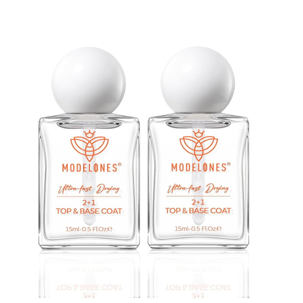 Modelones clear base and top coat bottle for quick-dry, high-gloss nails