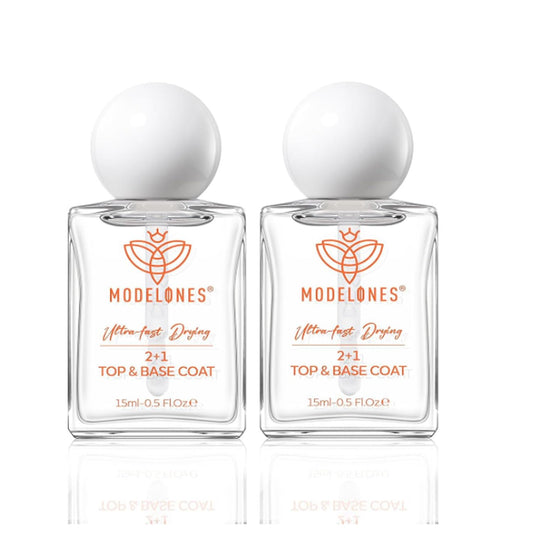 Modelones clear base and top coat bottle for quick-dry, high-gloss nails