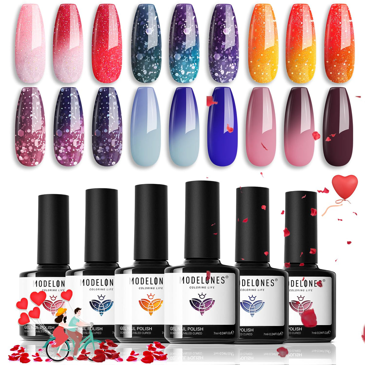 Modelones color-changing gel nail polish set with mood hues and long-lasting finish.