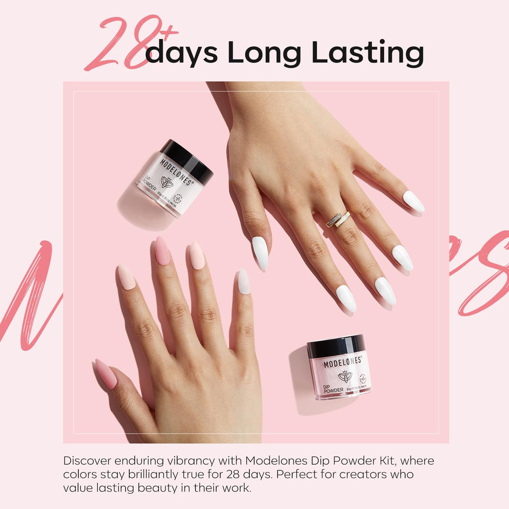 Modelones clear dip powder for French tips and overlays.