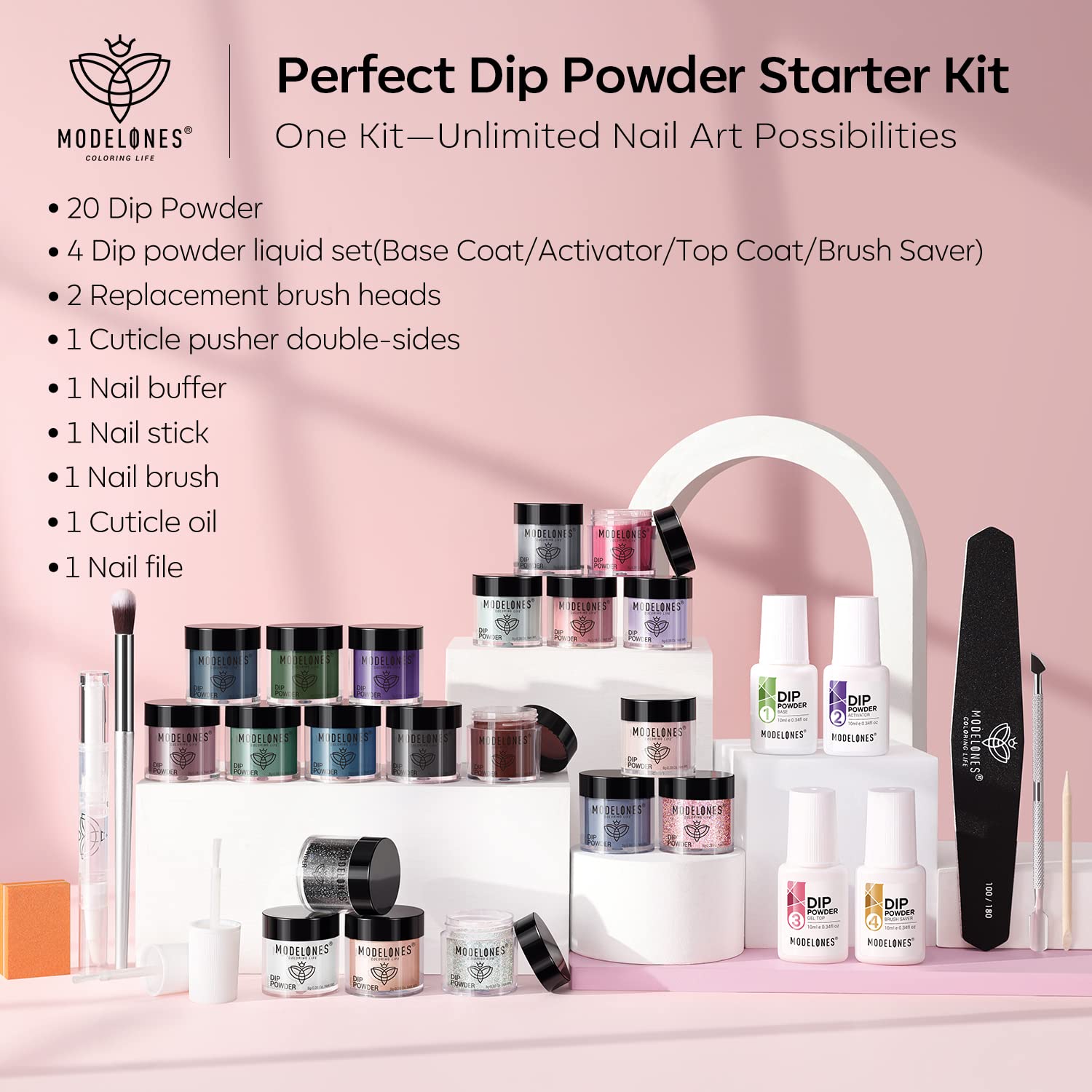 Modelones dip powder French nail look demonstration on nails.