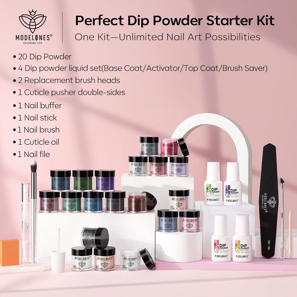 Modelones dip powder French nail look demonstration on nails.
