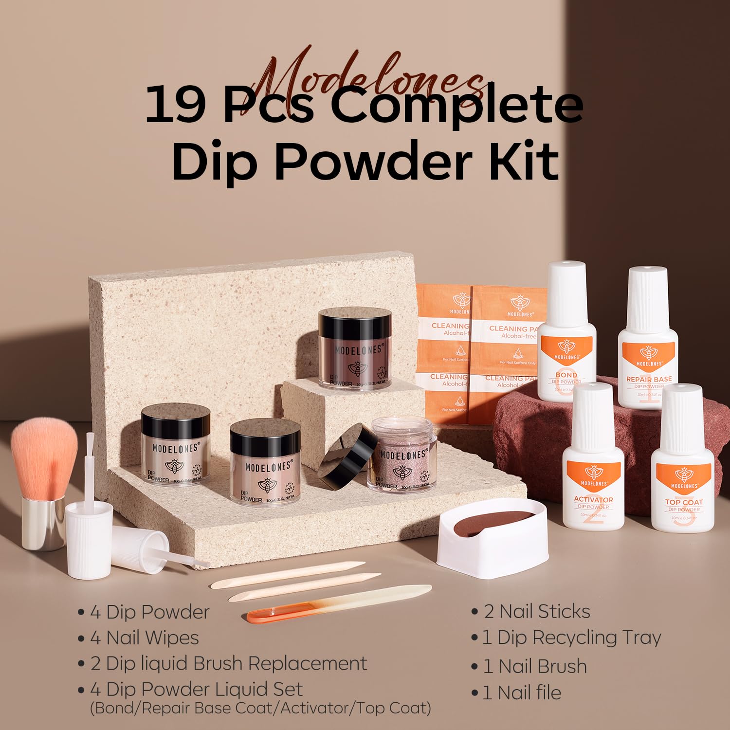 Modelones dip powder kit brown for a warm, elegant nail look.