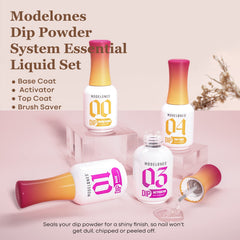 Modelones Dip Powder Liquid Set top coat provides glass-like shine and long-lasting protection