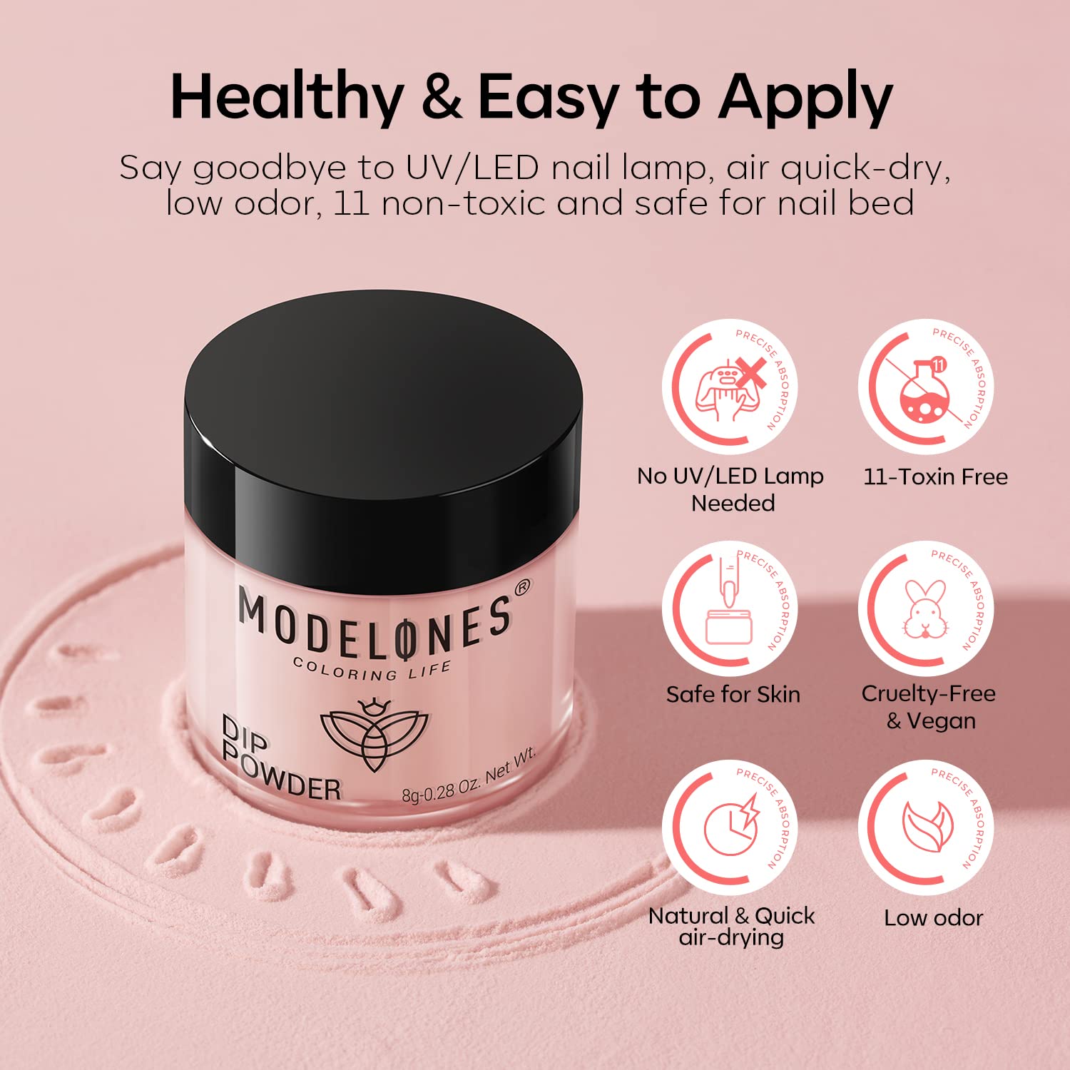 Modelones dip powder on natural nails for salon-style results at home.