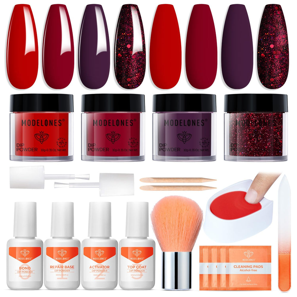 Modelones dip powder red color for bold at-home manicure
