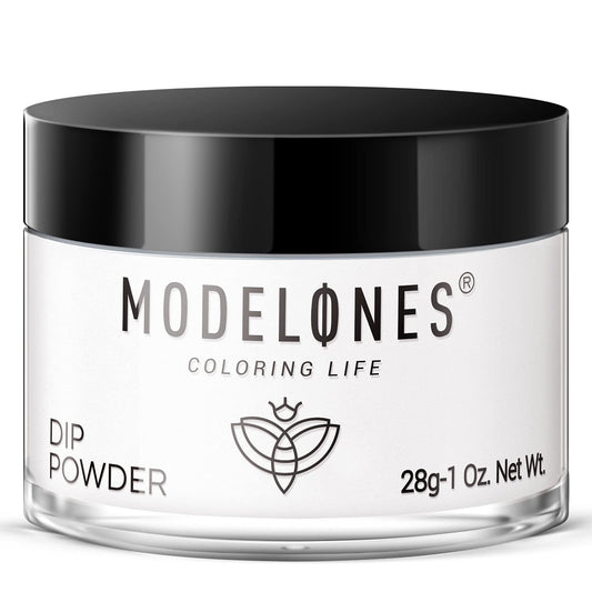 Modelones dip powder white bottle for a smooth, durable manicure at home.