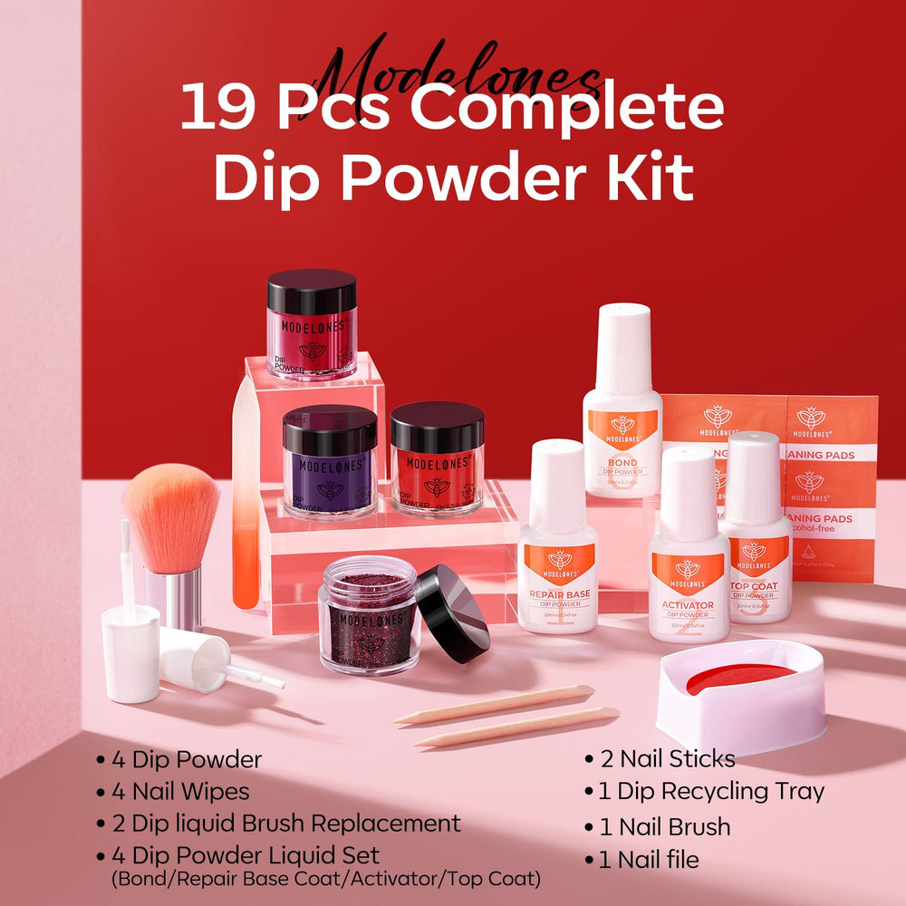 Modelones wine purple glitter dip powder for glam nails