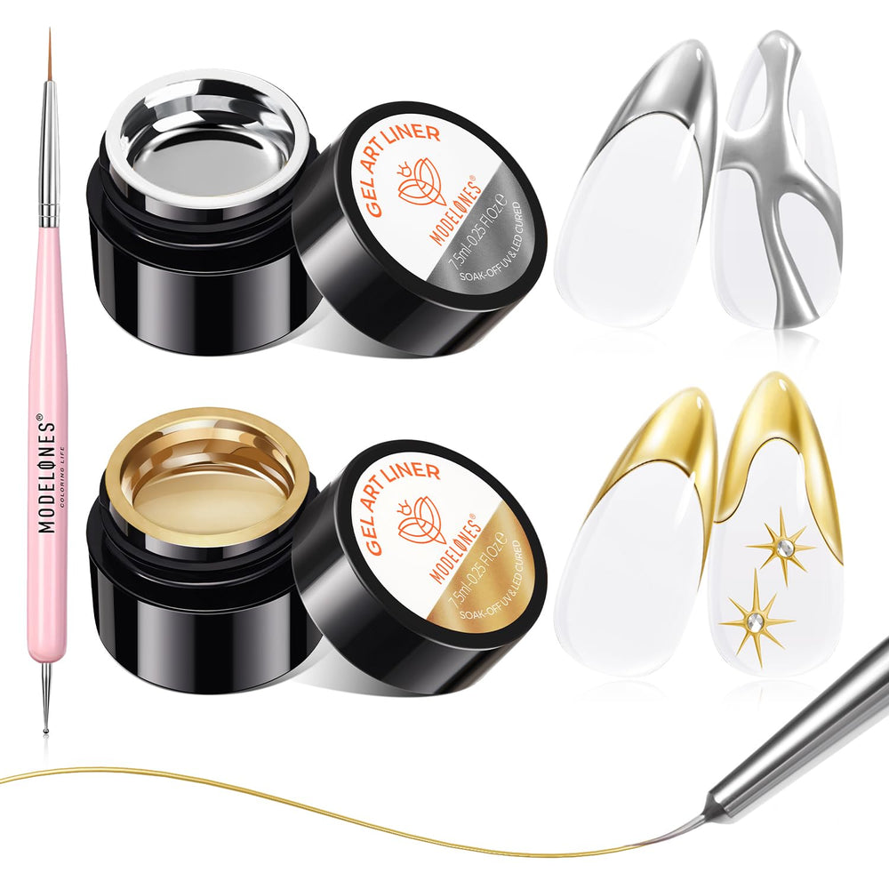 Modelones finished manicure look demonstrates luxurious chrome effect and detailed styling options.
