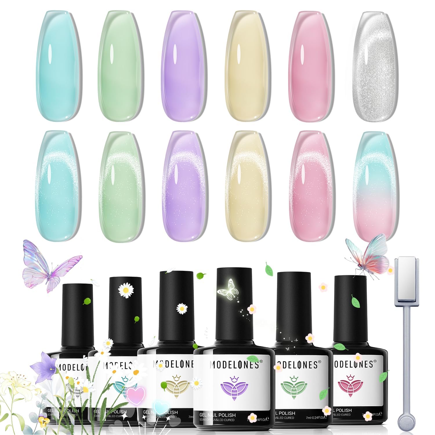 Modelones gel nail polish set with six color bottles for versatile manicures.