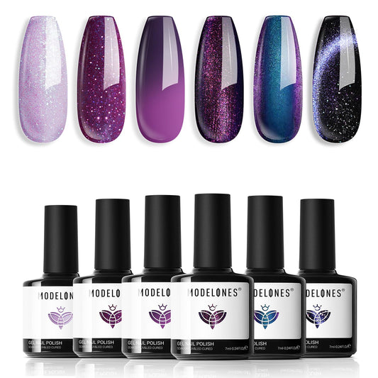 Modelones gel nail polish set packaging showing six color options for stylish manicures