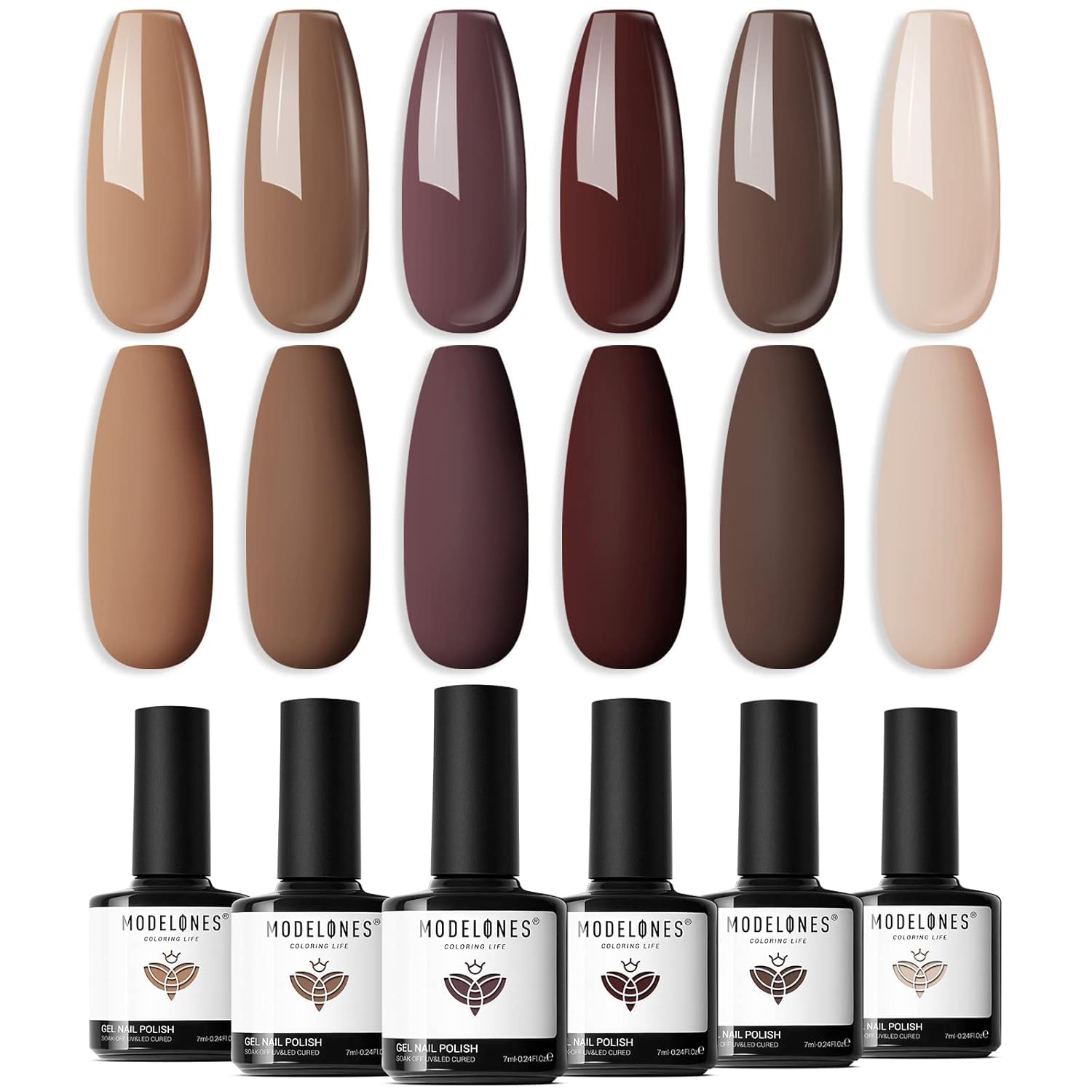 Modelones six-color gel nail polish set for autumn and winter nails.