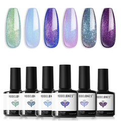 Modelones Aurora chameleon glitter polish with shifting colors.