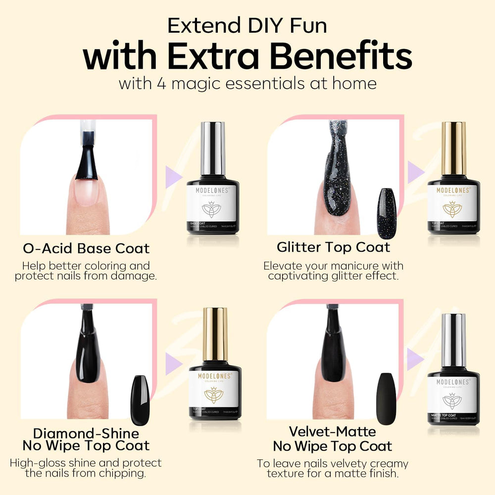 Modelones glitter top coat adds sparkle and dimension to nails.