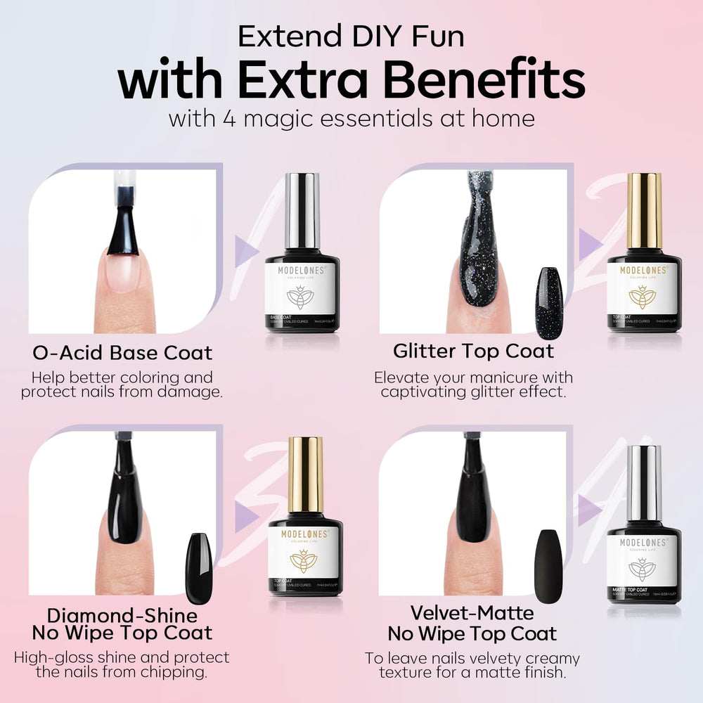 Modelones glossy top coat delivers a fast-drying high-gloss finish.