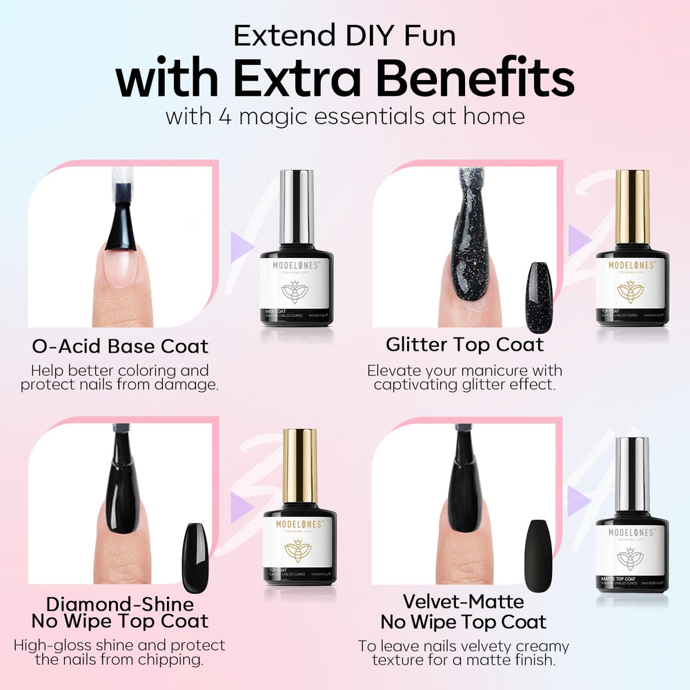 Modelones glossy top coat provides high shine and sealing protection.