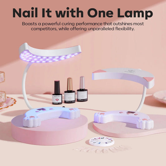 Modelones gooseneck arm extended for precise lighting during gel nails.