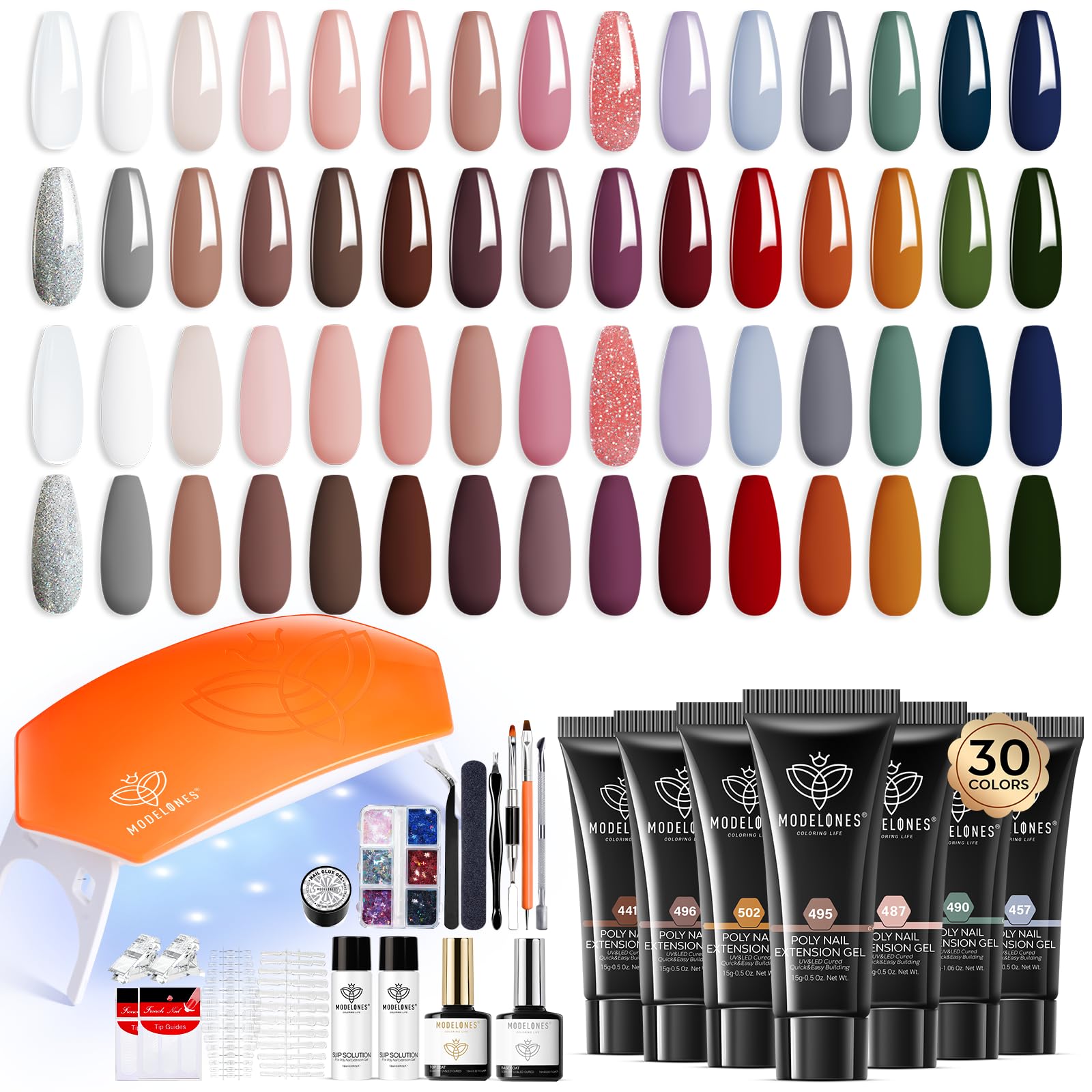 Modelones Hand to Toe Poly Nail Gel Kit with 30 colors for versatile DIY nails