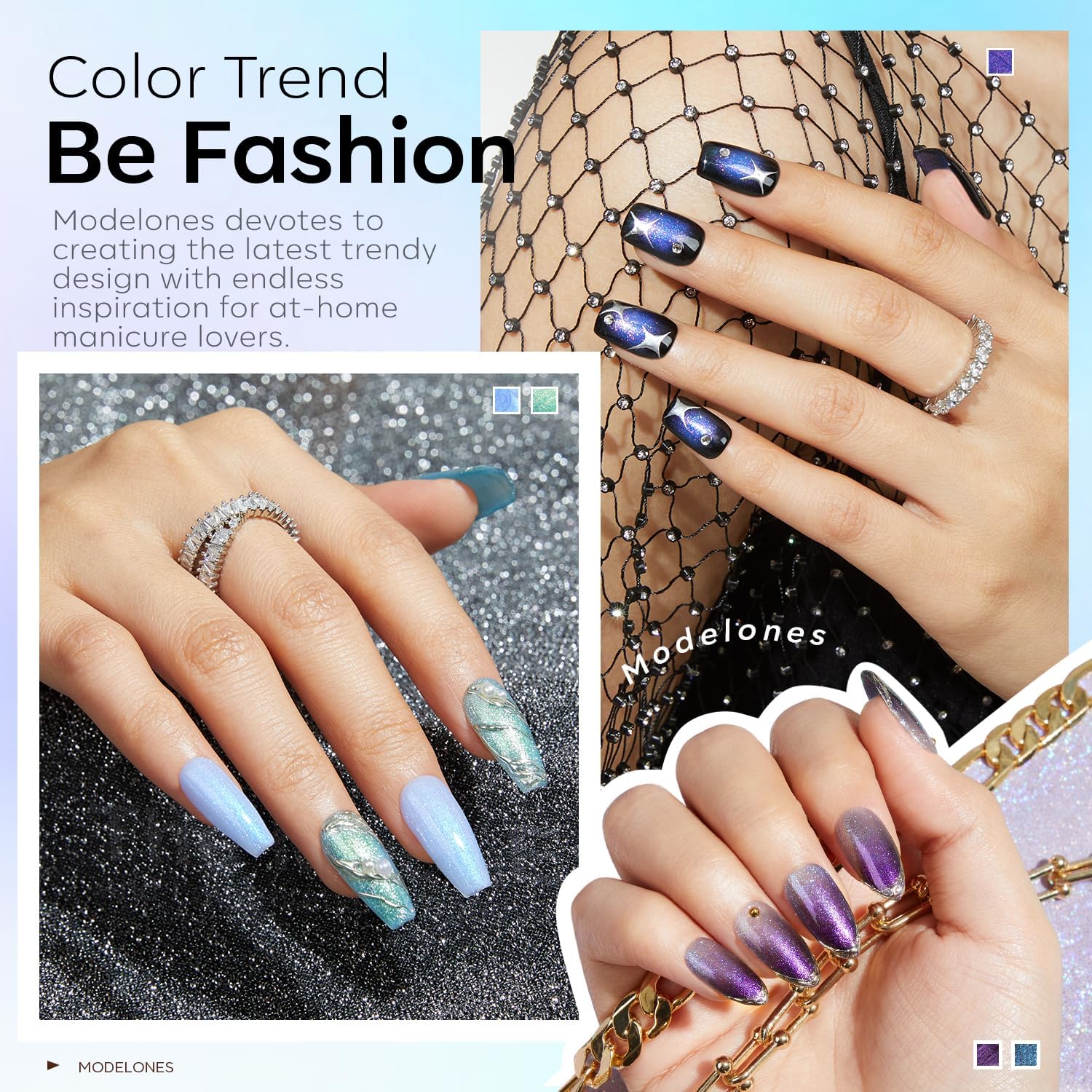 Modelones LED cure gel polish set in 60 seconds for fast results.