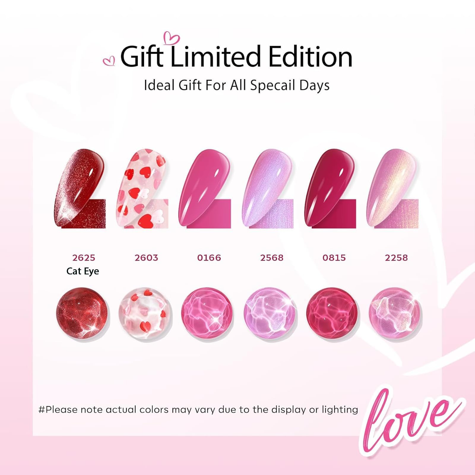 Modelones love-heart glitter gel polish for romantic, eye-catching accents.