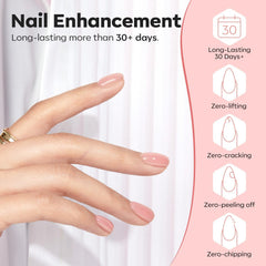 Modelones gel-on-nail application on a natural nail shows smooth foundation.