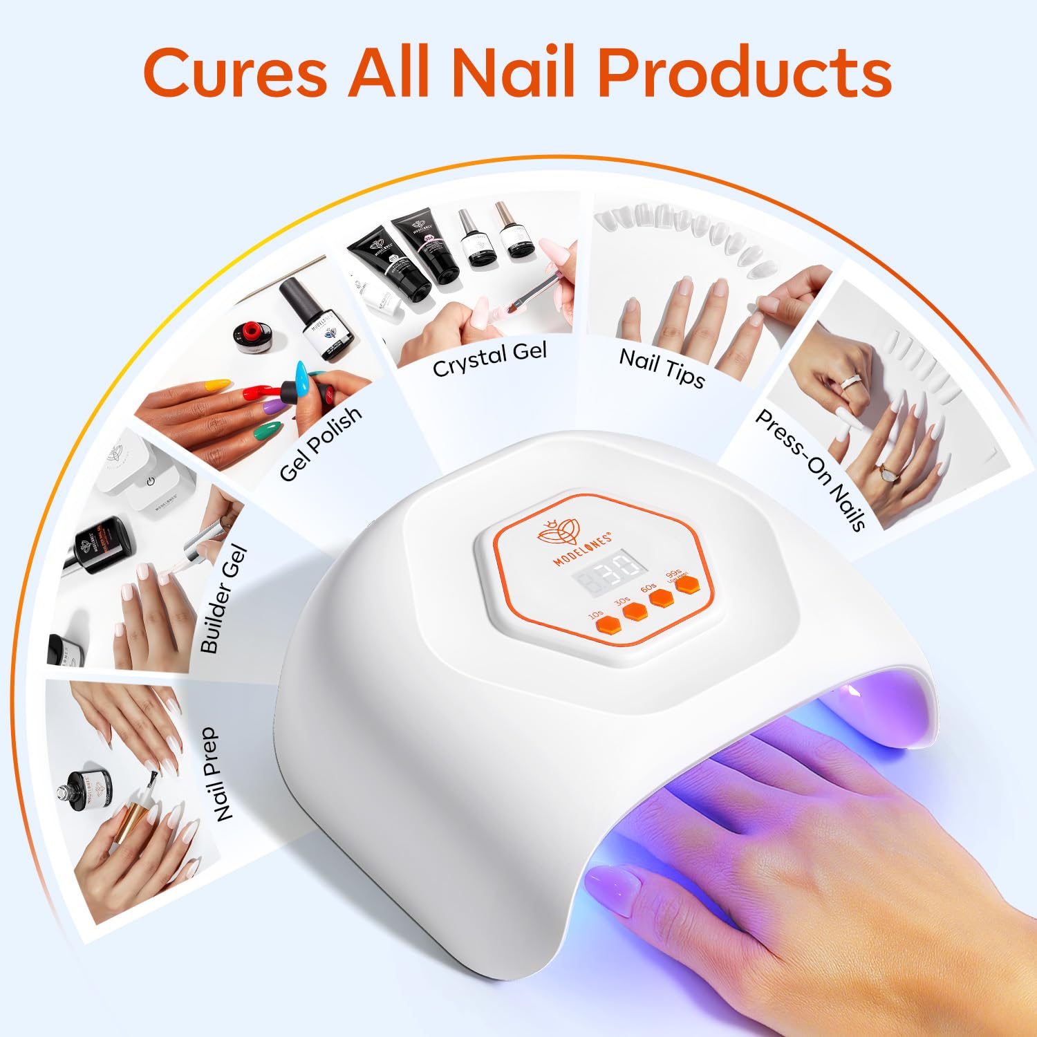 Modelones nail lamp with four timer settings for precise curing
