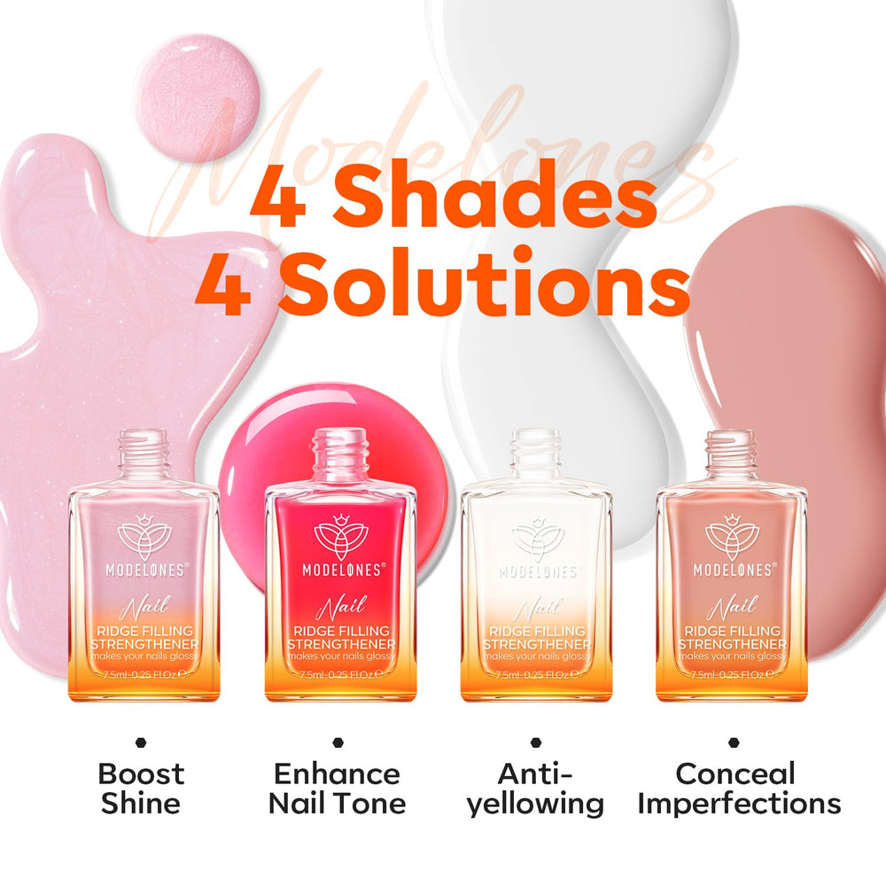 Modelones Nail Strengthener Kit bottles array shows diverse shades for different occasions.