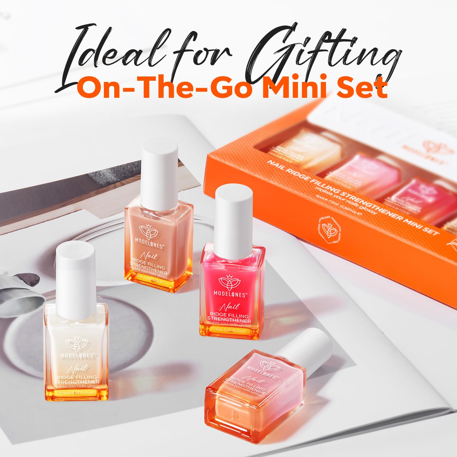 Modelones Nail Strengthener Kit five-free label emphasizes safer formula.