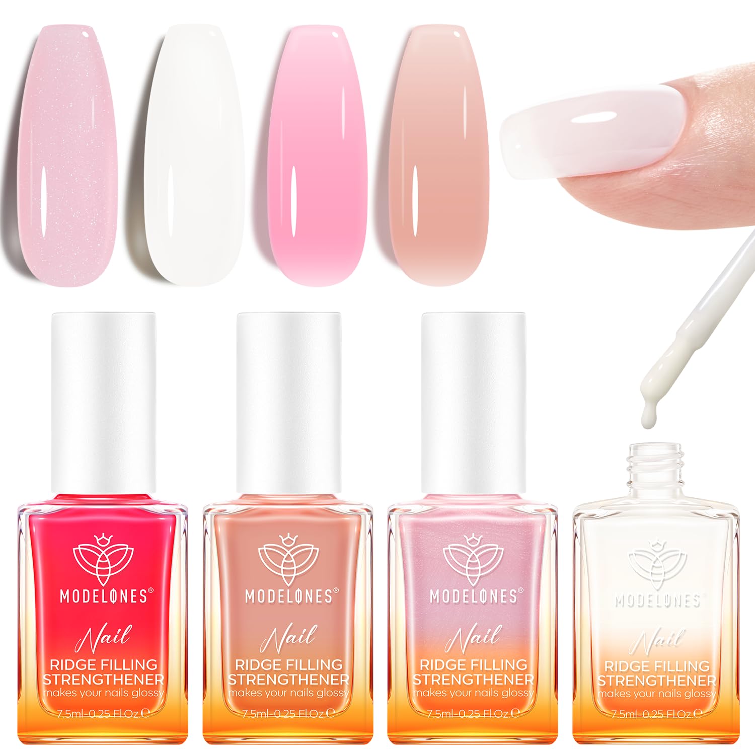 Modelones Nail Strengthener Kit packaging with four colorful bottles for versatile daily wear.