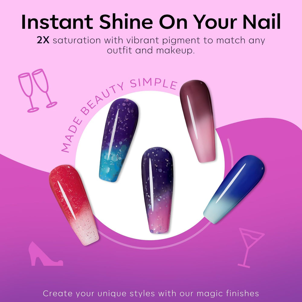 Close-up of Modelones nails showing ombré color-change for stylish looks.