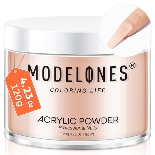 Modelones nude blush acrylic powder in a 120g jar for natural-looking nails.