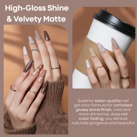 Modelones nude-brown-khaki tones gel polish for versatile everyday looks.