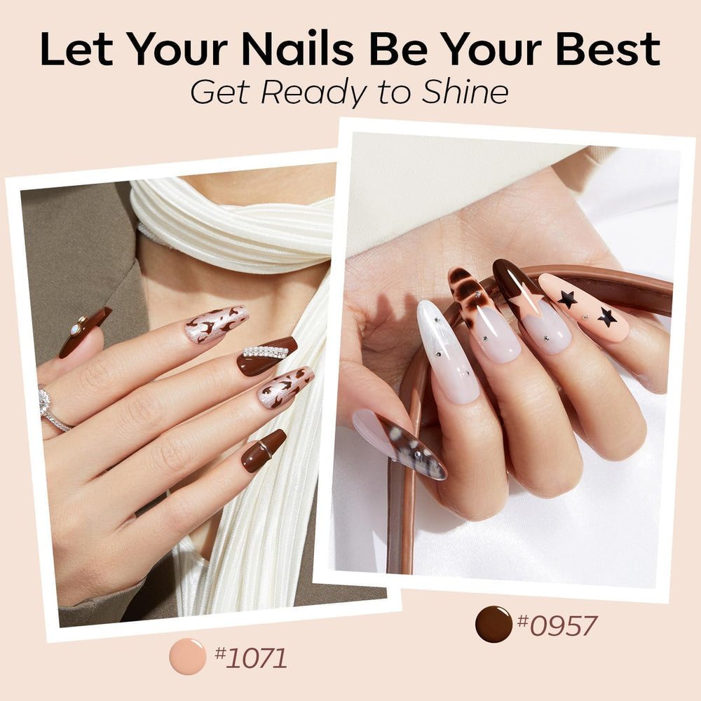 Modelones nude-brown shade collection for everyday wear on all nails.