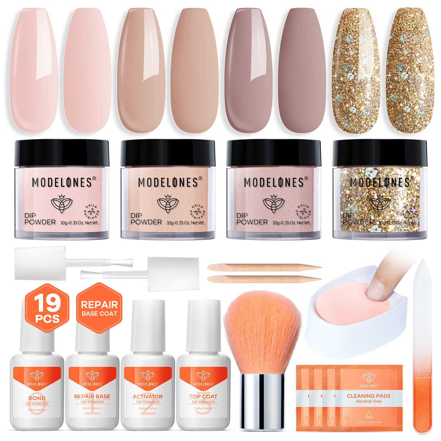 Modelones nude dip powder kit in nude shade for elegant nails.