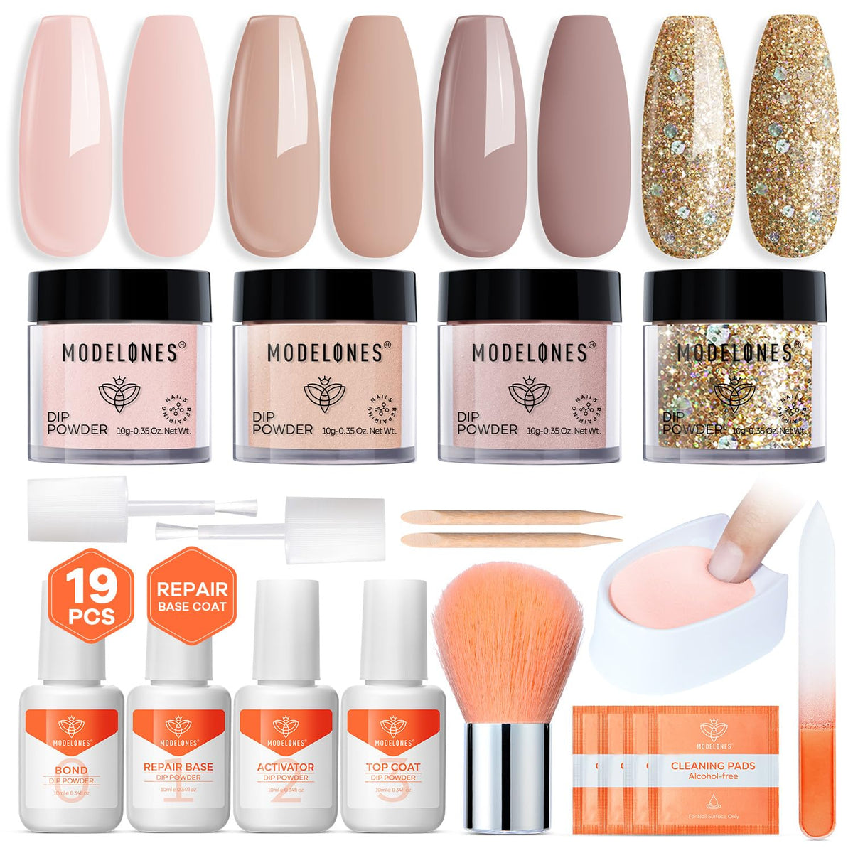 Modelones nude dip powder kit in nude shade for elegant nails.