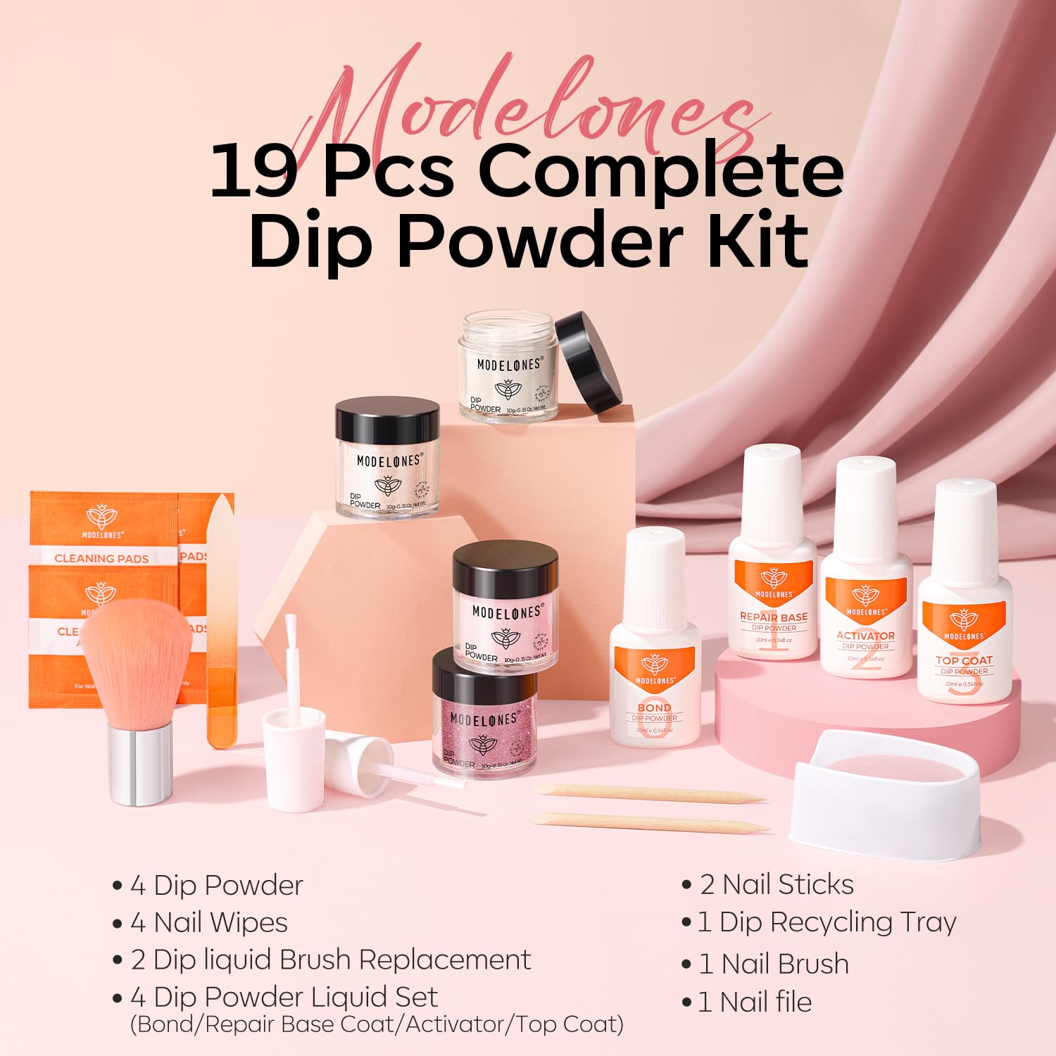 Modelones nude dip powder for natural-looking, flexible coverage.