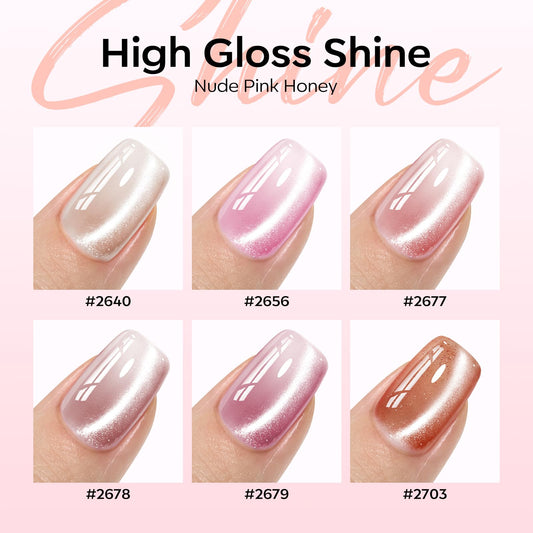 Modelones nude gel polish with pink glitter for subtle, elegant shimmer.