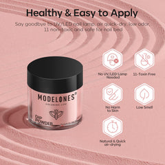 Modelones dip powders deliver a smooth, glossy finish without a UV lamp.
