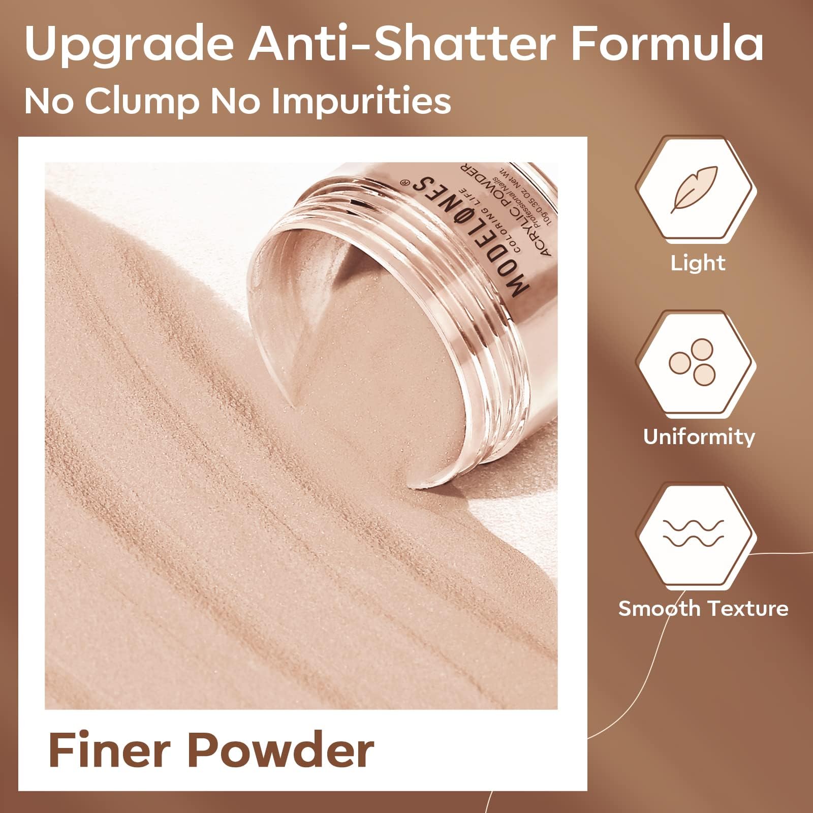 Modelones nude powder bottle close-up for at-home nail art prep.