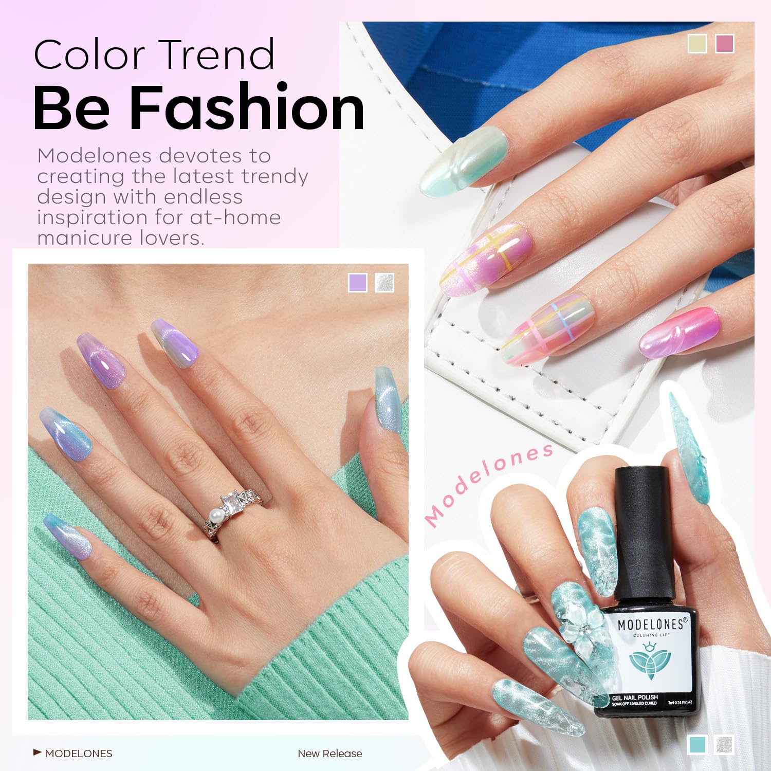 Modelones pastel jelly gel swatches display translucent, buildable colors.
