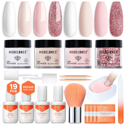 Modelones pink dip powder bottle for a smooth, long-lasting manicure at home.