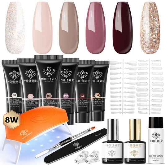 Modelones poly extension gel nail kit with six colors for versatile at home manicures.
