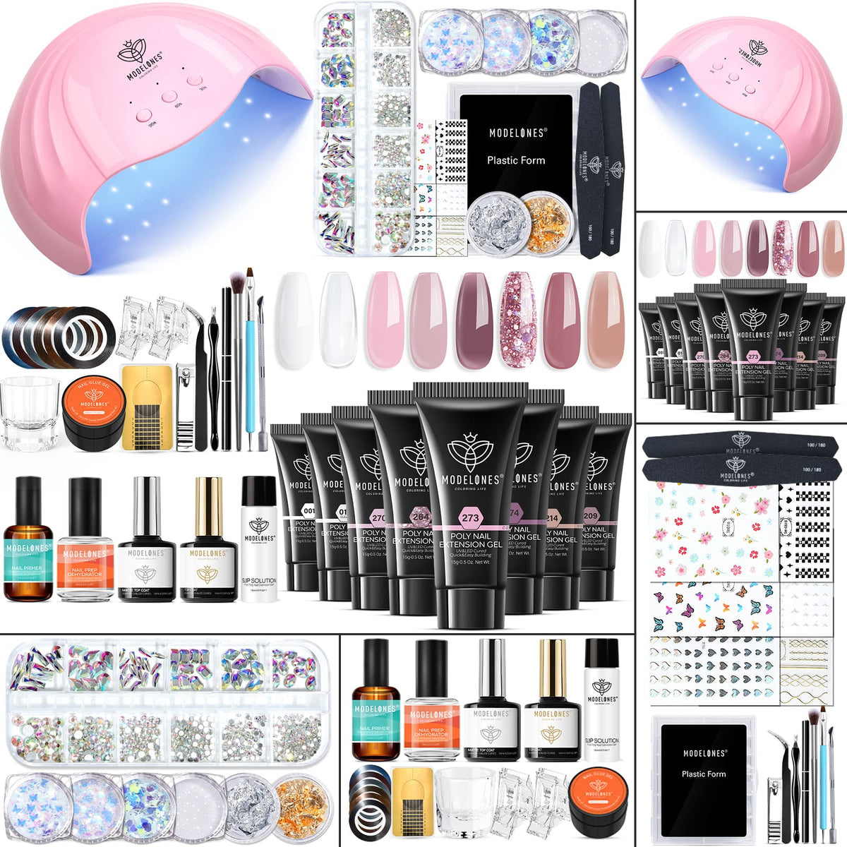 Modelones poly nail gel kit with rosy pink colors for easy at-home manicures.