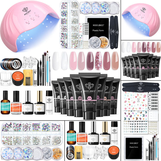 Modelones poly nail gel kit with rosy pink colors for easy at-home manicures.